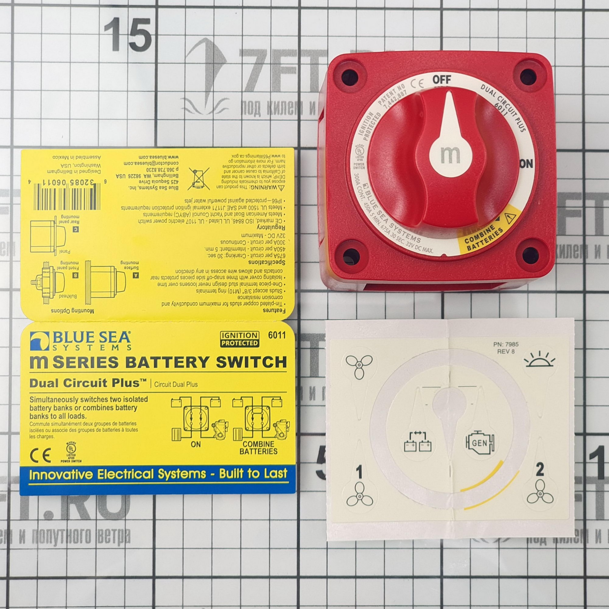 Переключатель АКБ Blue Sea m-Series 6011 32 В 300 А двухполюсный ВКЛ-ВЫКЛ с режимом комбинирования к