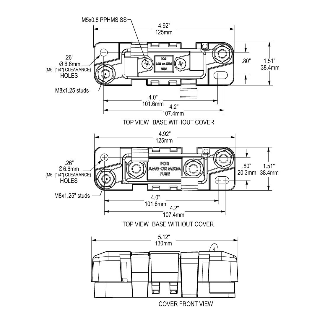 Блок предохранителей защищенный MEGA/AMG Blue Sea 7721 32 В 100 - 300 A с крышкой