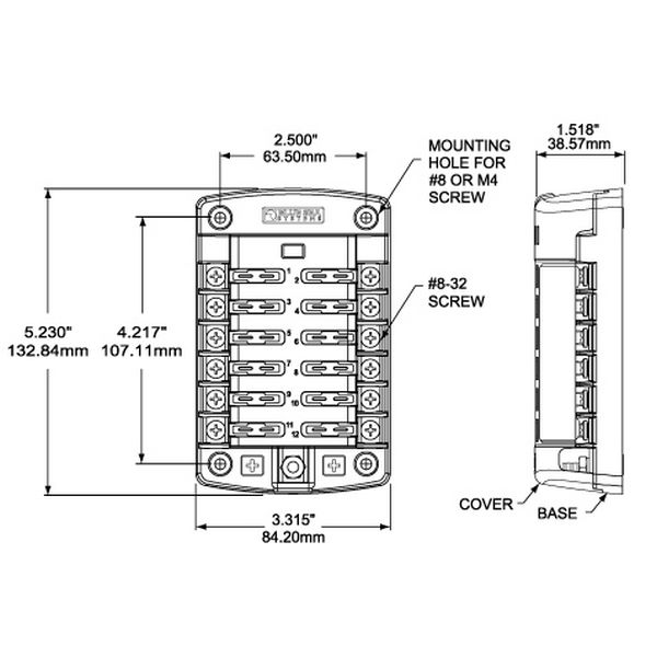 Блок предохранителей ATO/ATC Blue Sea ST-Blade 5029 32 В 30/100 А на 12 предохранителей с крышкой