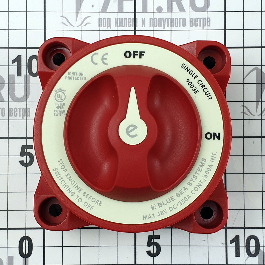Переключатель АКБ Blue Sea e-Series 9003E 48 В 350 А однополюсный ВКЛ-ВЫКЛ красный