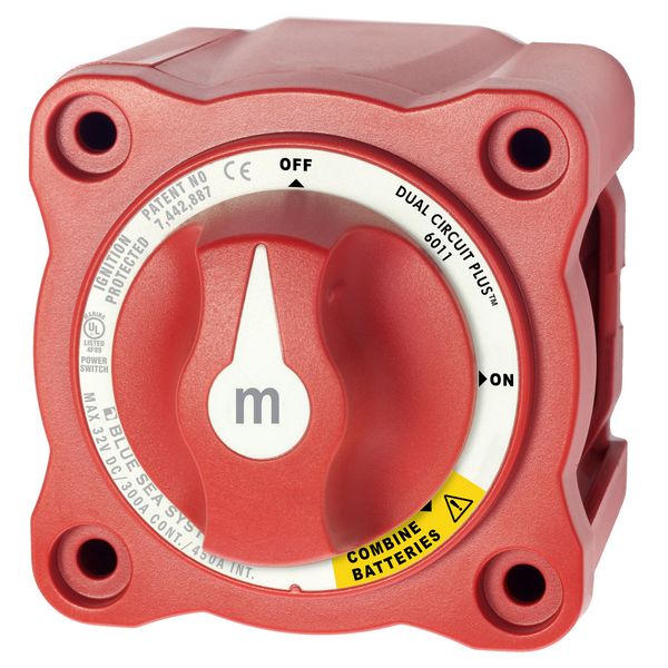 Переключатель АКБ Blue Sea m-Series 6011 32 В 300 А двухполюсный ВКЛ-ВЫКЛ с режимом комбинирования к