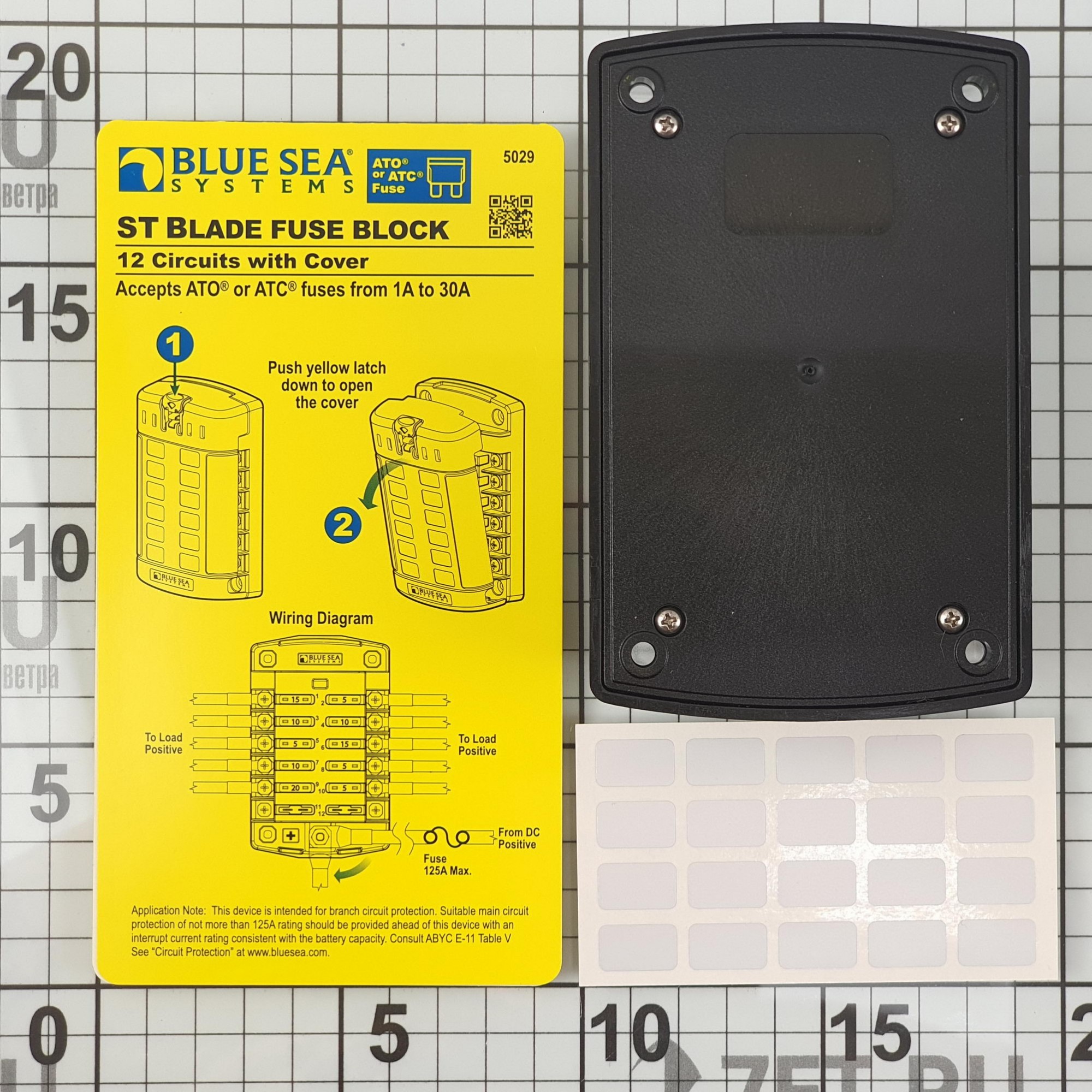 Блок предохранителей ATO/ATC Blue Sea ST-Blade 5029 32 В 30/100 А на 12 предохранителей с крышкой