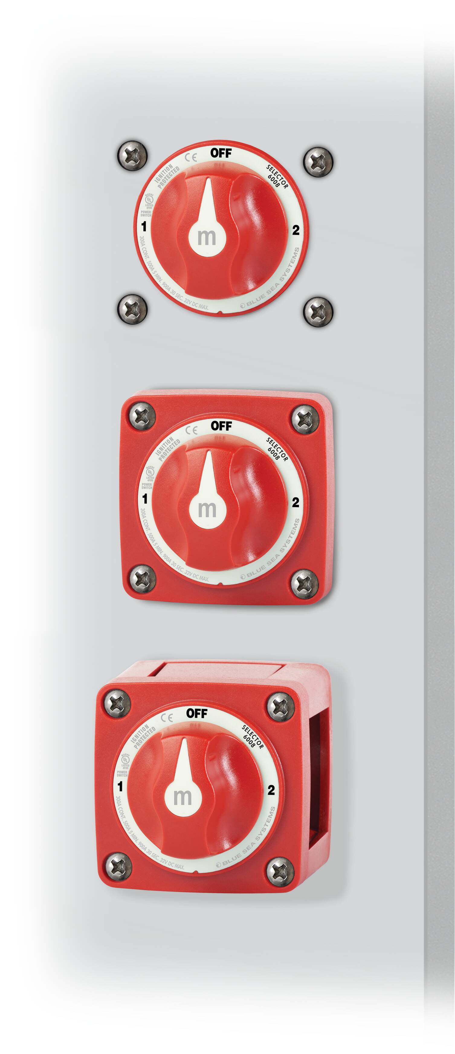 BlueSea m-Series Selector 3 Position Battery Switch - Red 6008