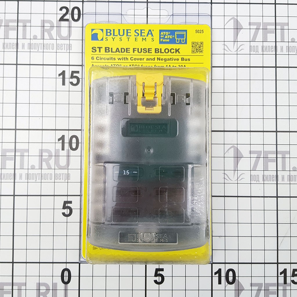 Блок предохранителей ATO/ATC Blue Sea ST-Blade 5025 32 В 30/100 А на 6 предохранителей с отрицательн