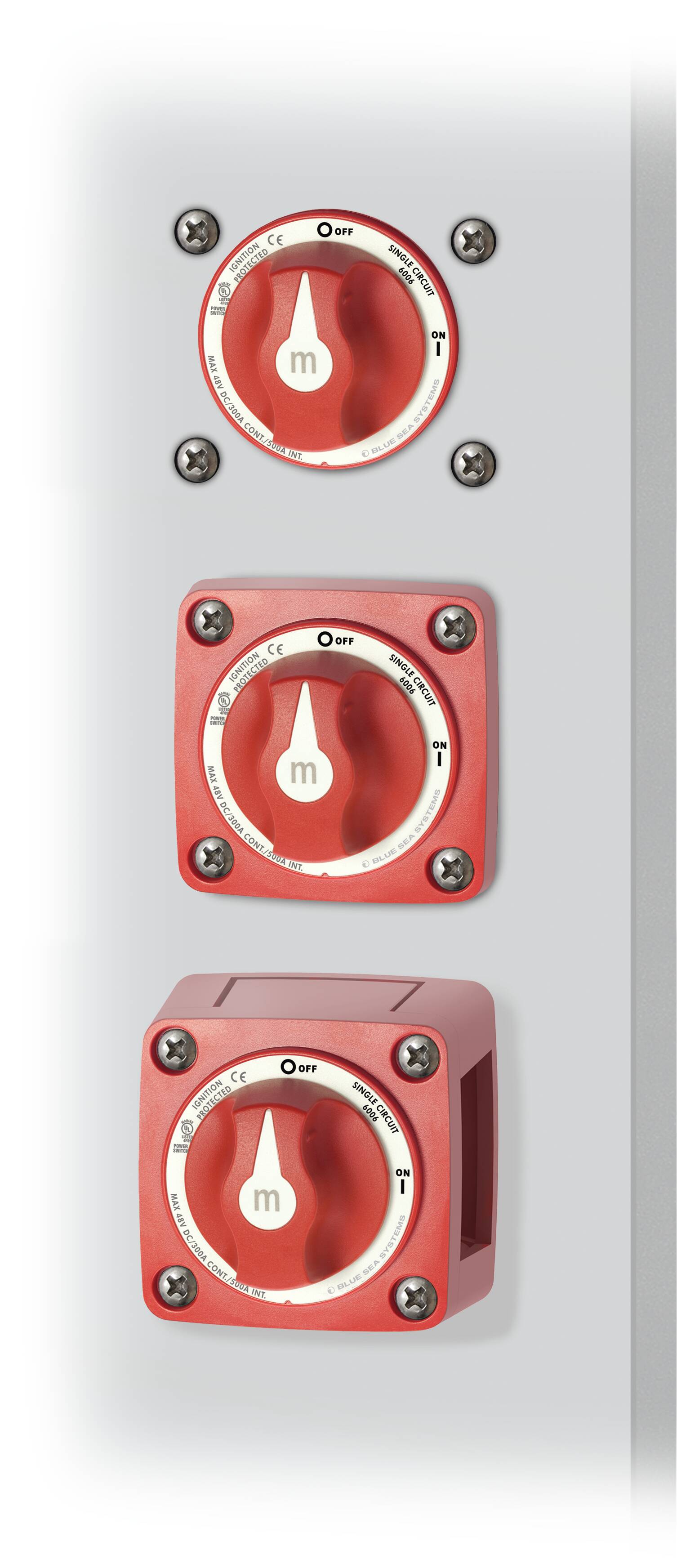BlueSea m-Series Mini On-Off Battery Switch with Knob - Red 6006
