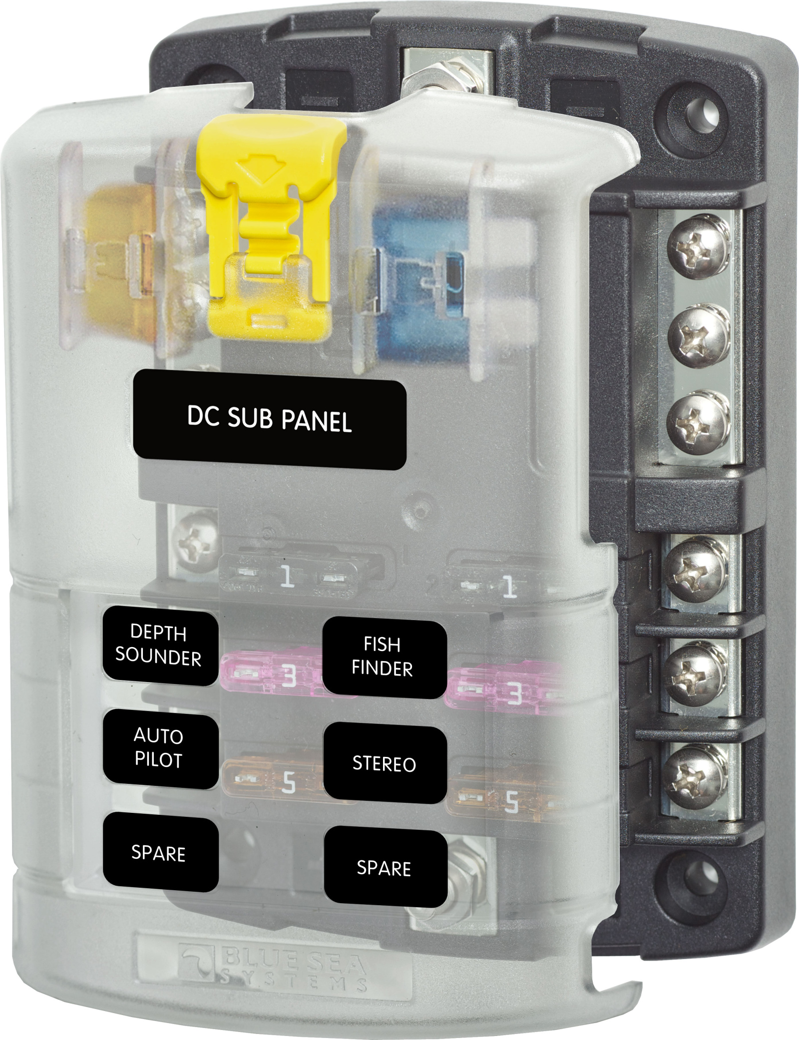 BlueSea ST Blade Fuse Block - 6 Circuits with Negative Bus and Cover 5025