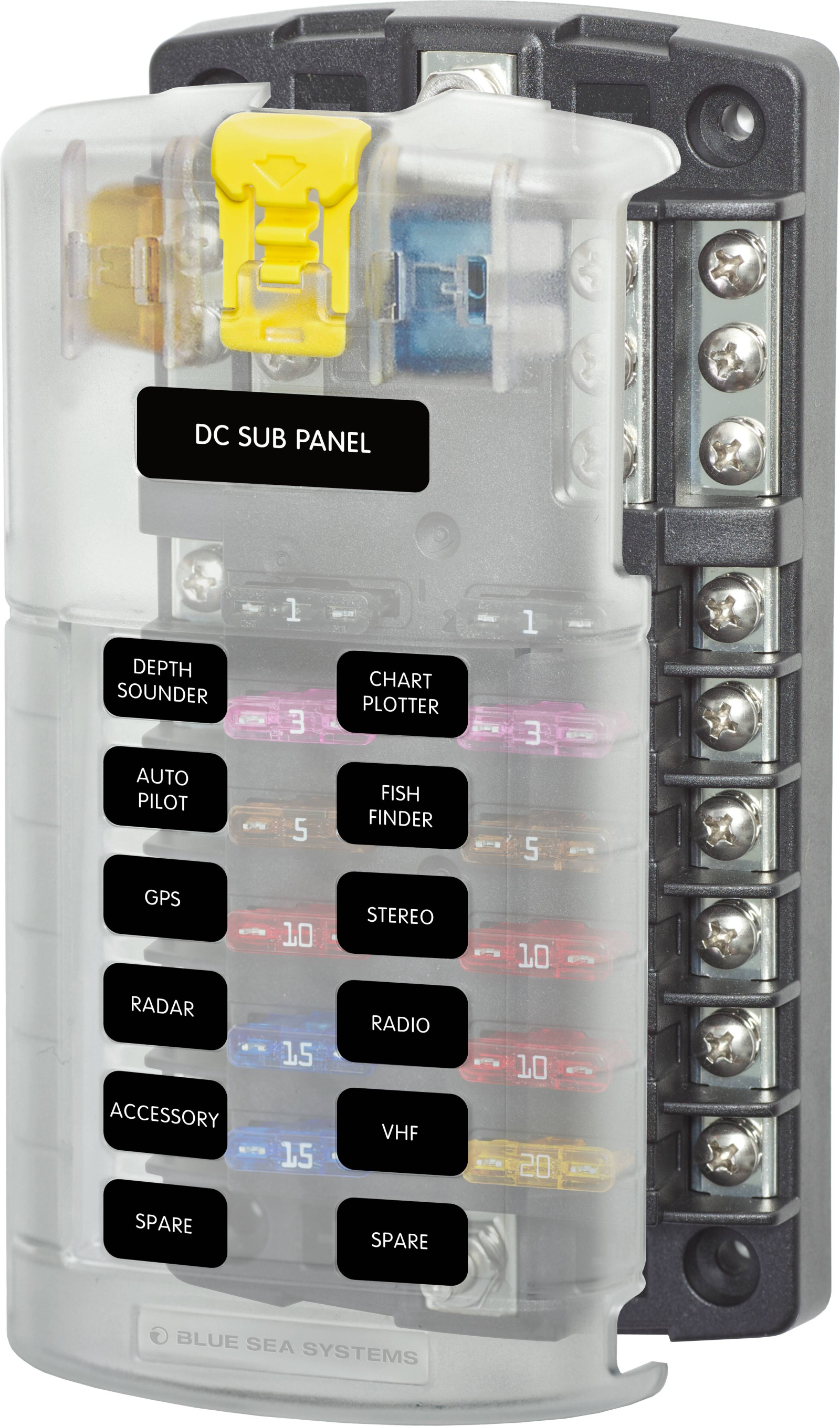 BlueSea ST Blade Fuse Block - 12 Circuits with Negative Bus and Cover 5026