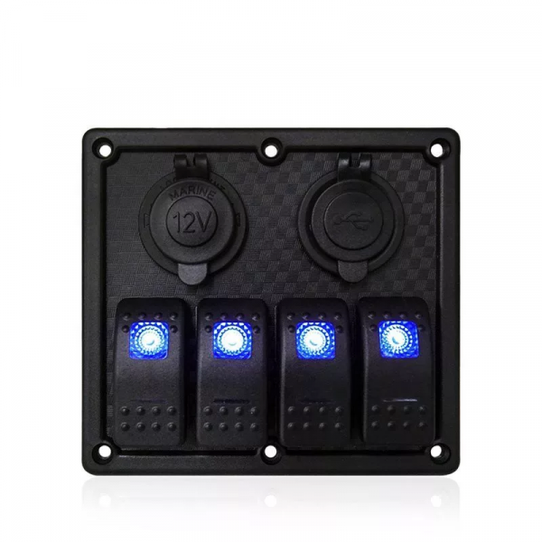 Панель управления с 4 выключателями, розеткой, 2 x USB, LP-S0014B