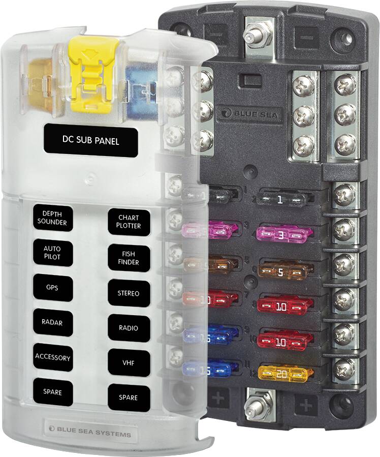 BlueSea ST Blade Fuse Block - 12 Circuits with Negative Bus and Cover 5026
