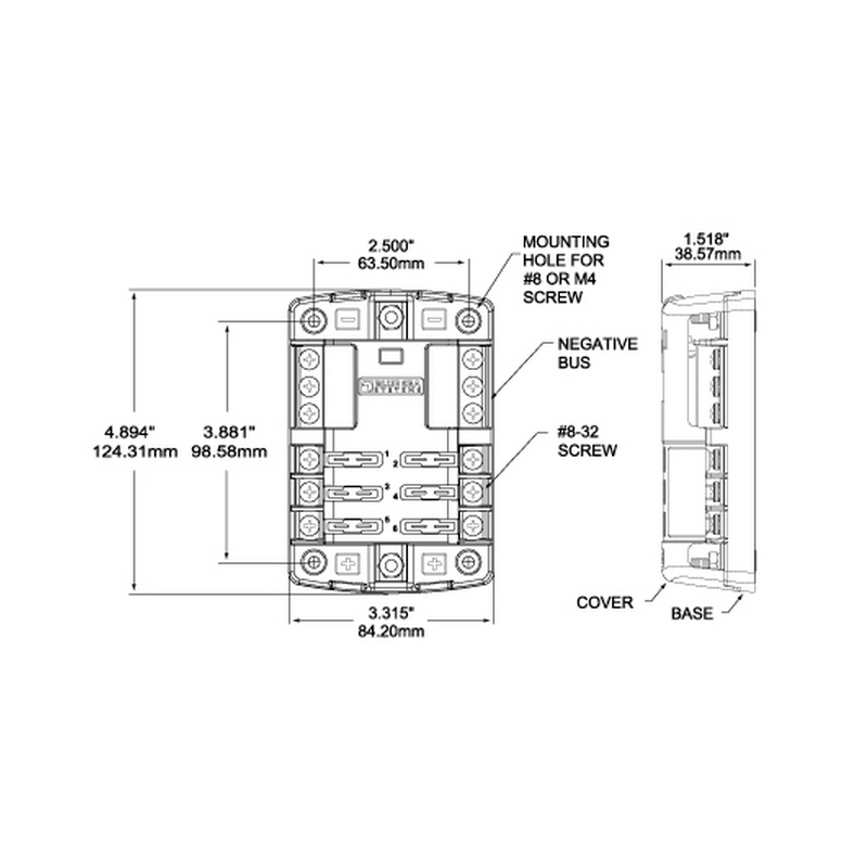 Блок предохранителей ATO/ATC Blue Sea ST-Blade 5025 32 В 30/100 А на 6 предохранителей с отрицательн